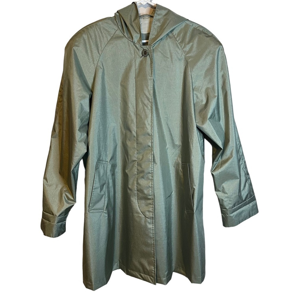 British Mist Sage Green Gingham‎ Trench Coat Size Medium